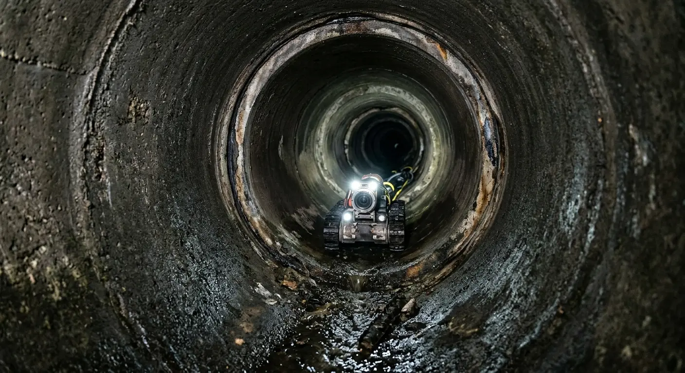 Robotic sewer camera inspecting pipe interior for Drain Snake Service in Commerce